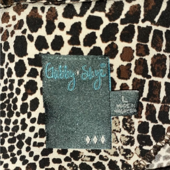 GABBY SKYE Size L A-Line Dress Brown Beige Animal Print Stretch Cap Sleeve - Picture 5 of 9